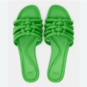 Zara Bright Green Braided Slide Sandals